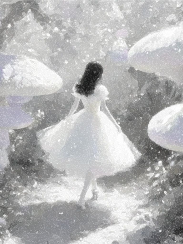 Dreamlike Girl in Mushroom Forest Print. poster detail