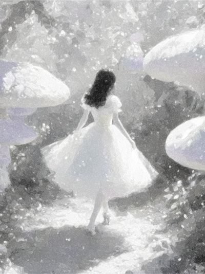 Dreamlike Girl in Mushroom Forest Print. poster