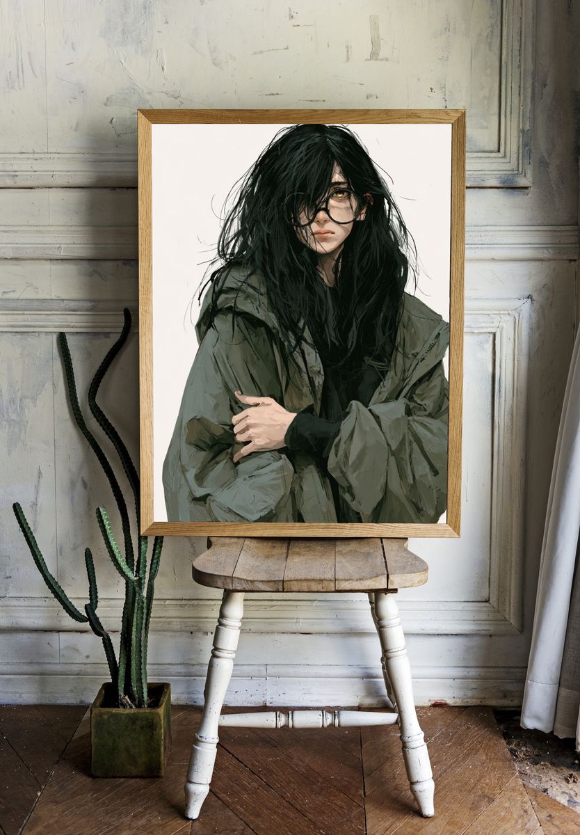 Brooding Portrait Illustration Poster. room preview