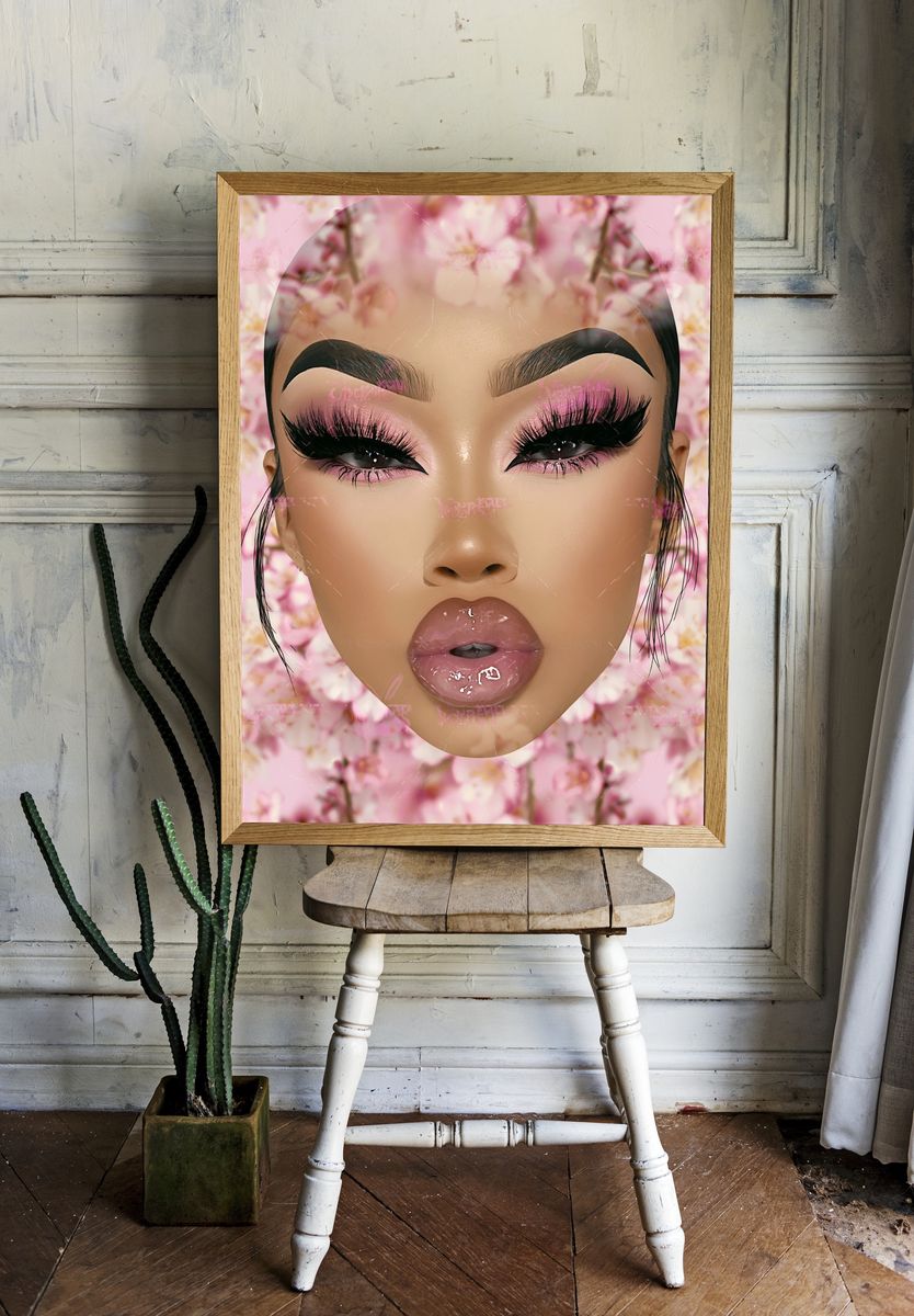 Pink Glam Portrait Illustration Poster. room preview