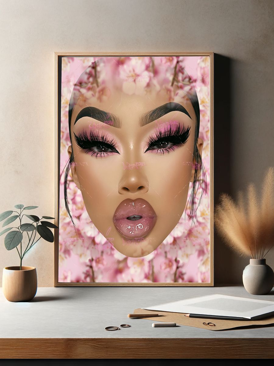 Pink Glam Portrait Illustration Poster. — room view 2