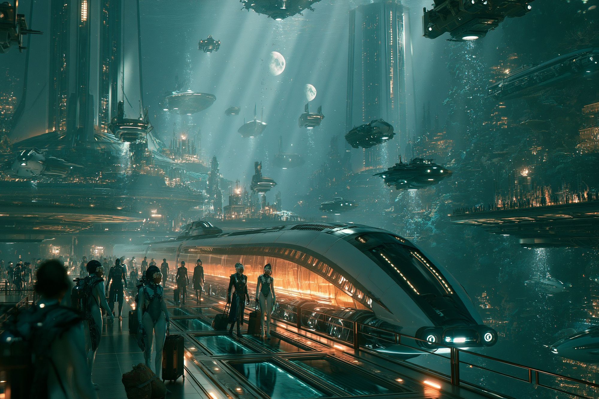Futuristic Underwater City Sci-Fi Poster. poster — illustration art