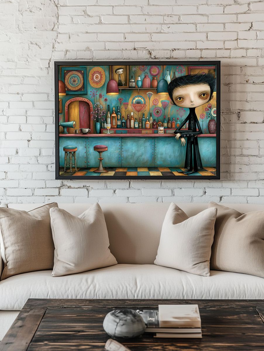 Whimsical Bar Portrait Illustration Poster. — room view 1