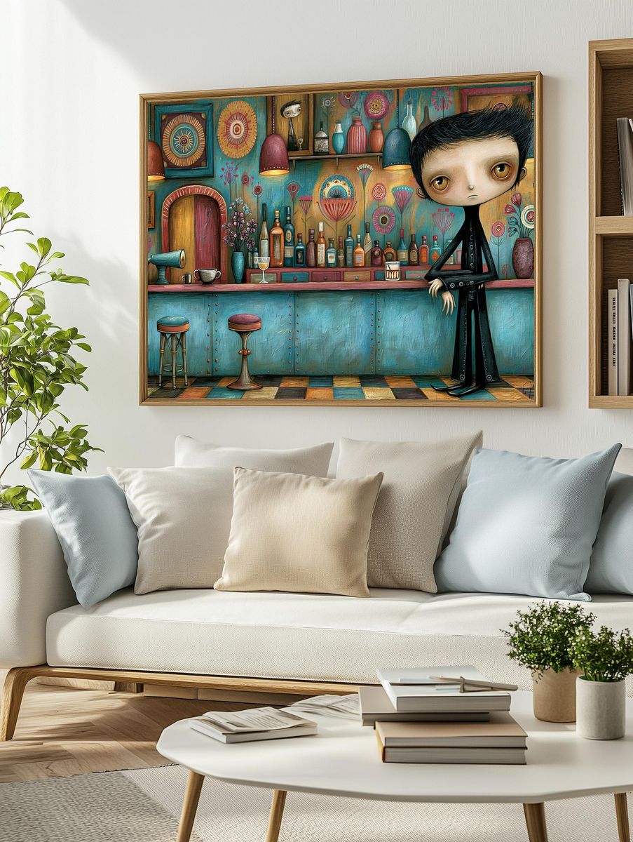 Whimsical Bar Portrait Illustration Poster. — room view 2