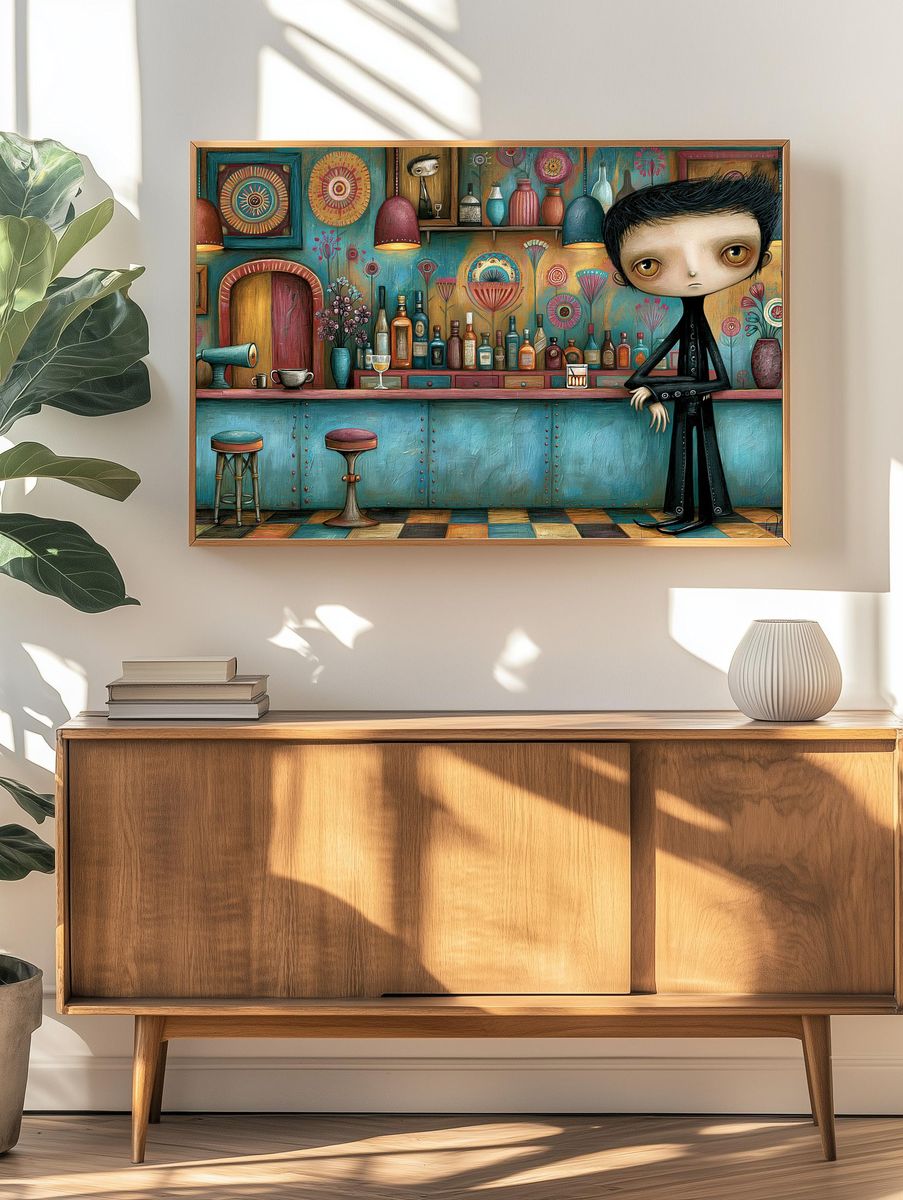 Whimsical Bar Portrait Illustration Poster. — room view 3