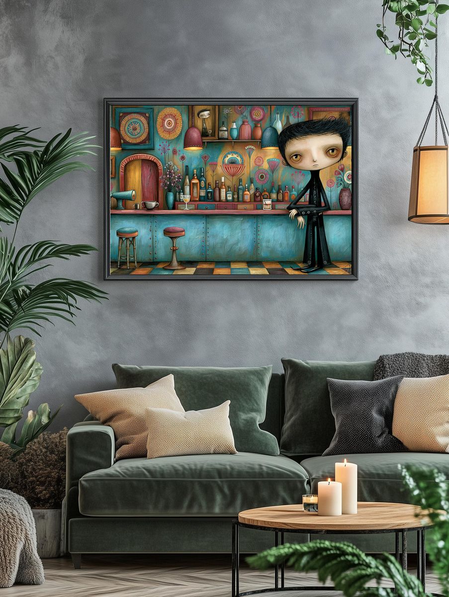 Whimsical Bar Portrait Illustration Poster. — room view 4