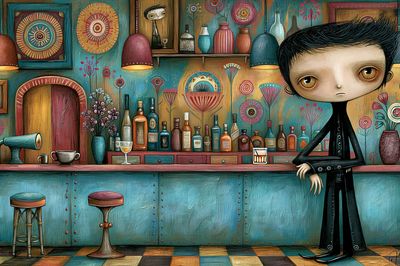 Whimsical Bar Portrait Illustration Poster. poster