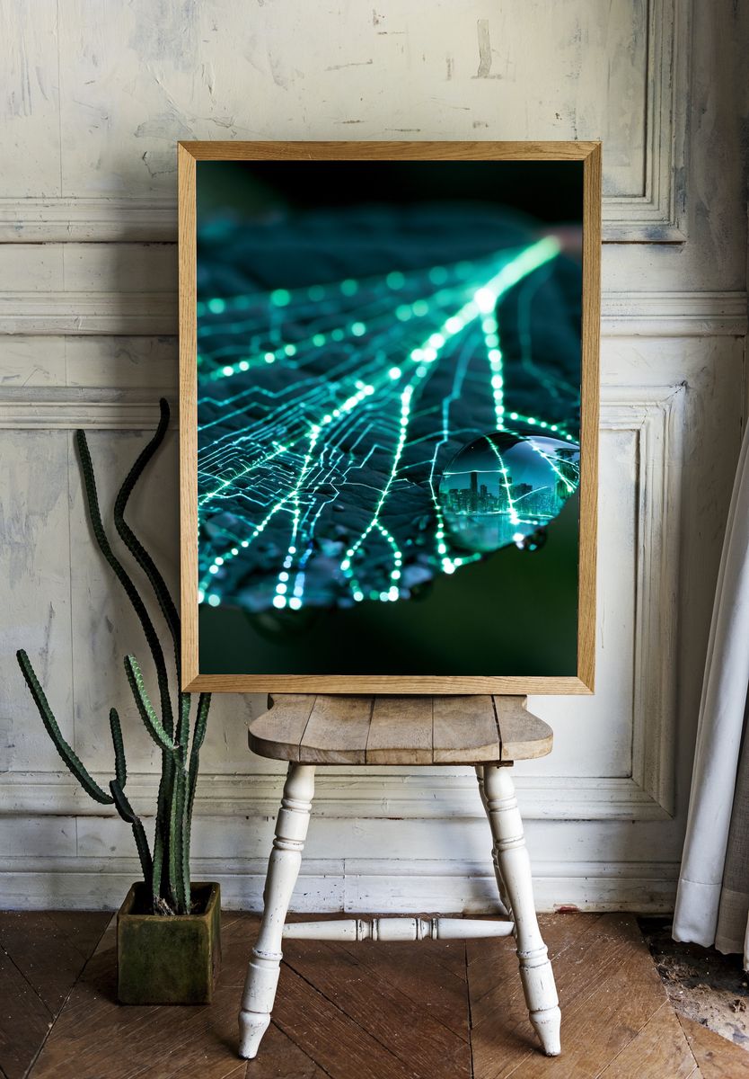 Neon Circuit Reflection Poster. room preview