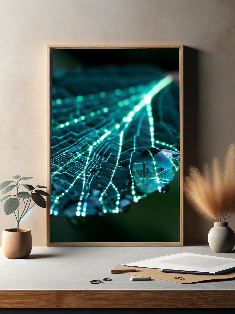 Neon Circuit Reflection Poster. — room view 2
