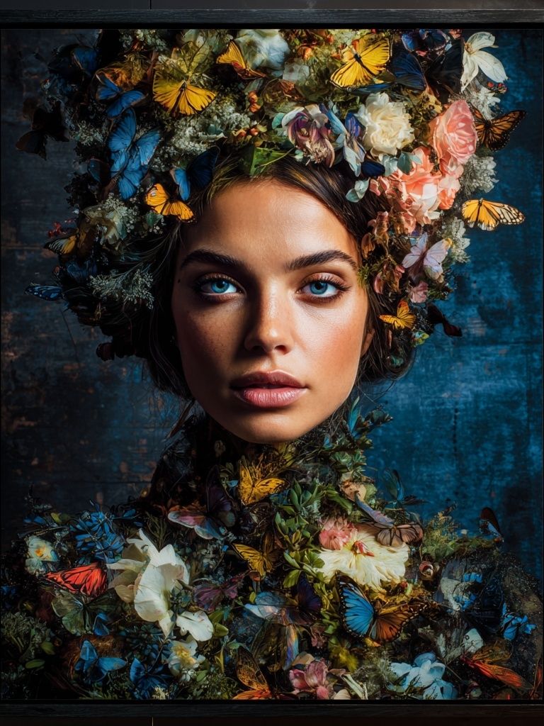 Butterfly Floral Portrait Print. poster — illustration art