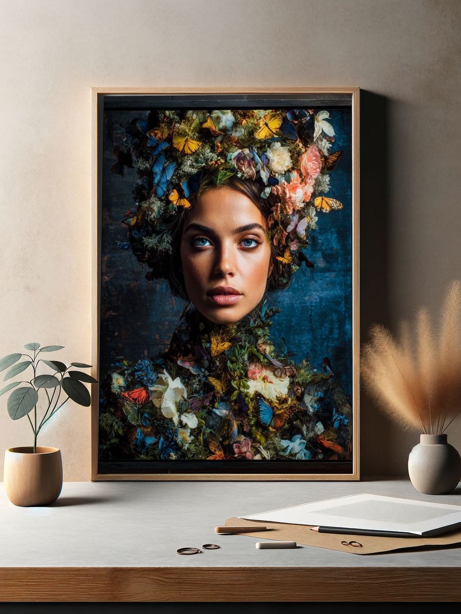 Butterfly Floral Portrait Print. — room view 2