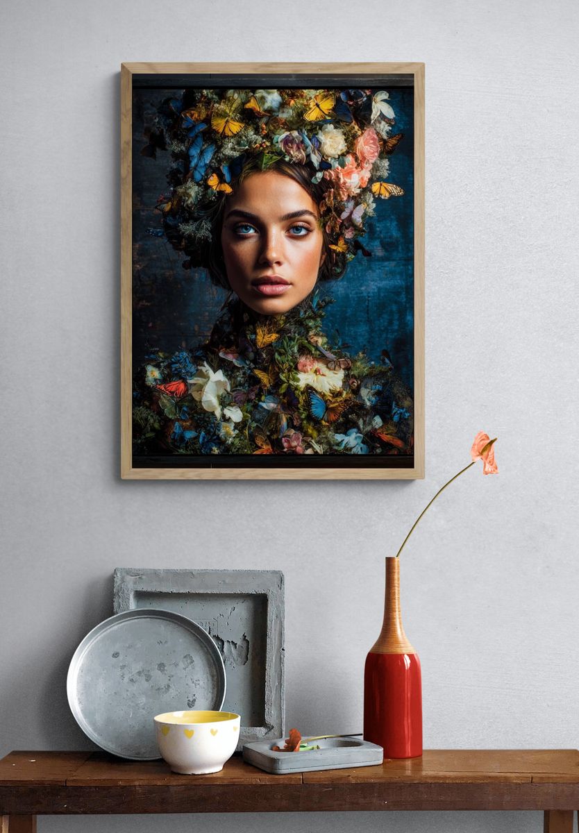 Butterfly Floral Portrait Print. — room view 3