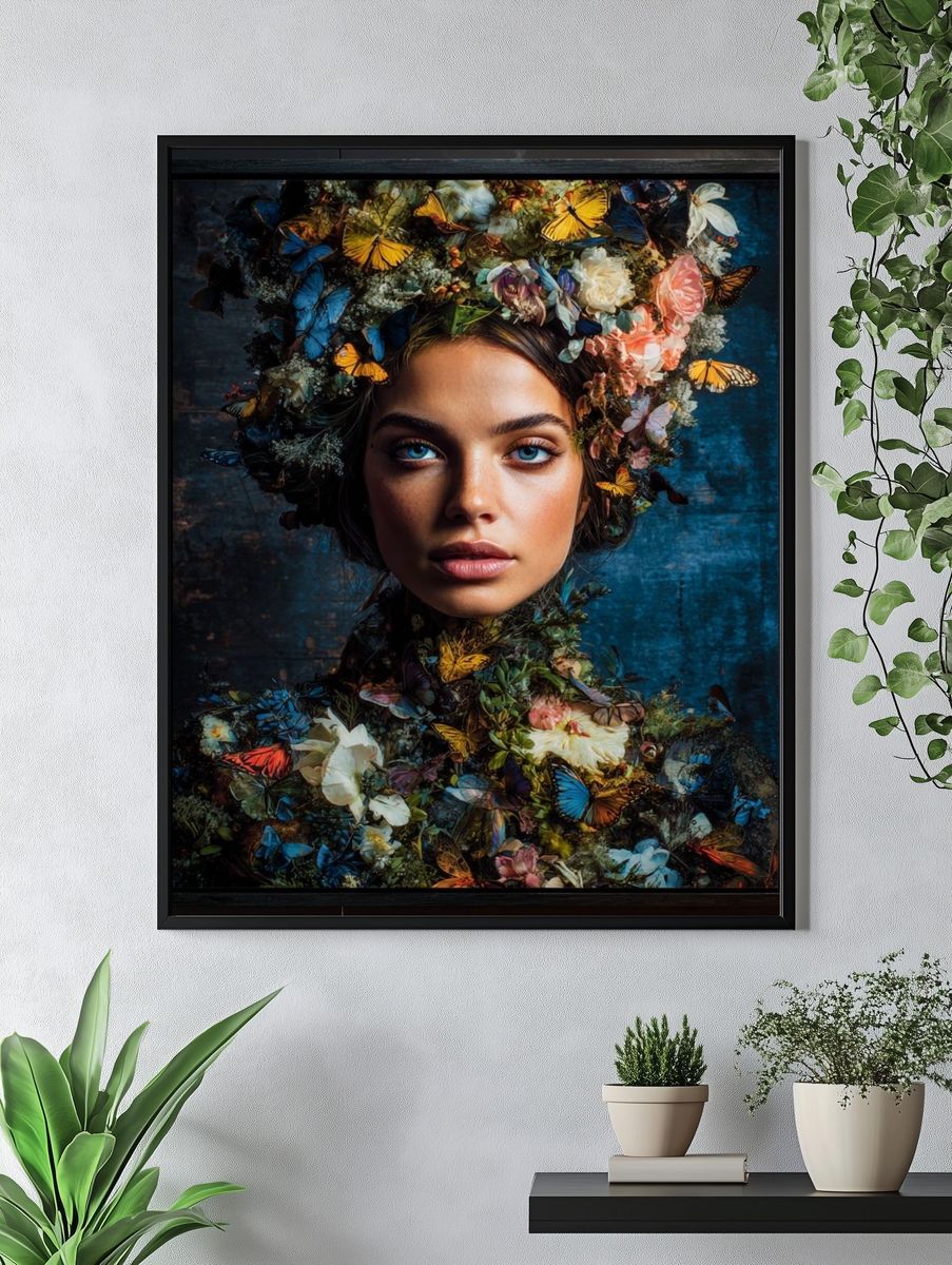 Butterfly Floral Portrait Print. — room view 4
