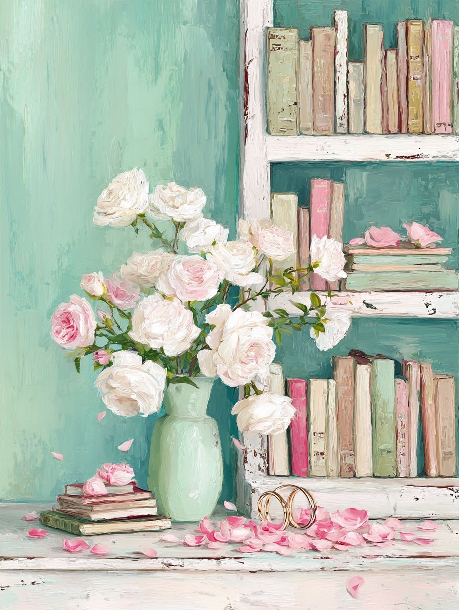 Blush Roses and Books Illustration Poster. poster — illustration art