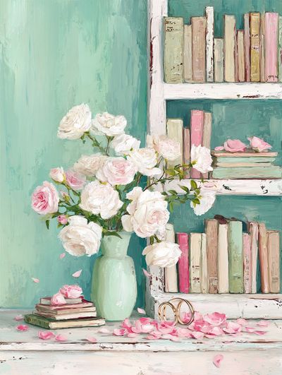 Blush Roses and Books Illustration Poster. poster print