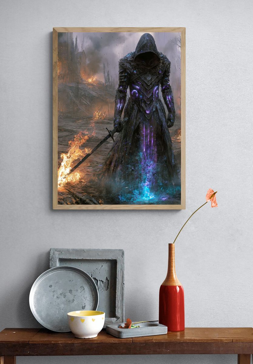 Hooded Dark Fantasy Warrior Poster. — room view 3