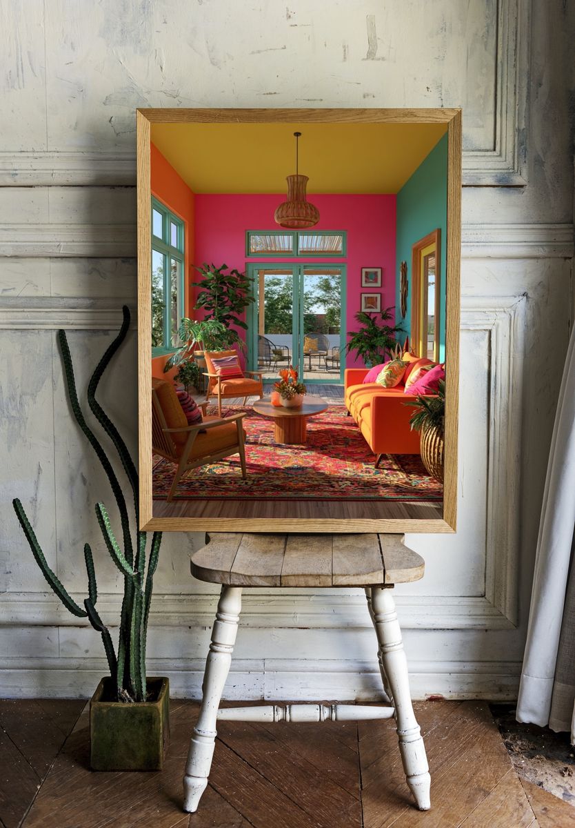 Tropical Boho Living Room Poster. room preview