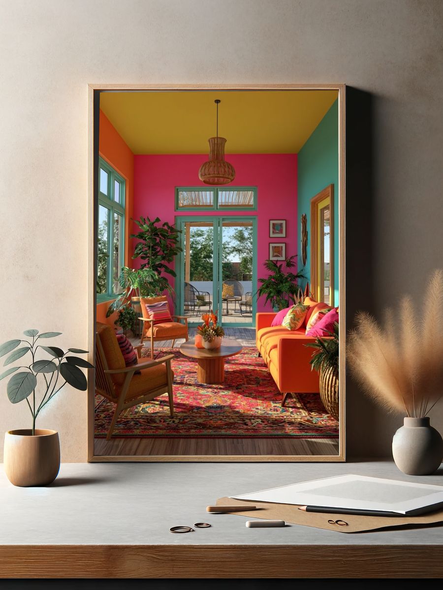 Tropical Boho Living Room Poster. — room view 2