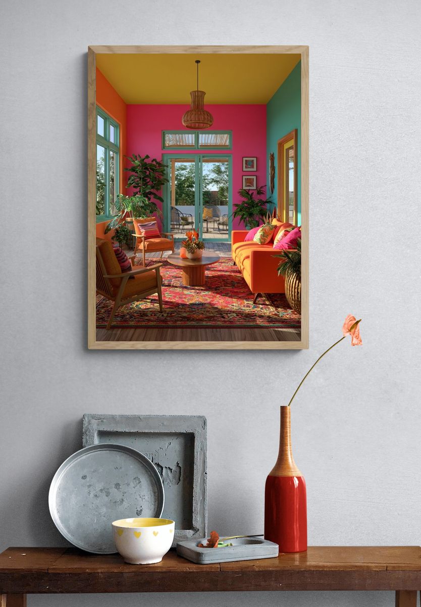 Tropical Boho Living Room Poster. — room view 3