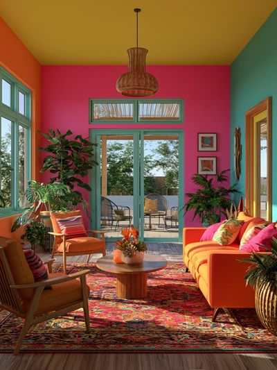 Tropical Boho Living Room Poster.
