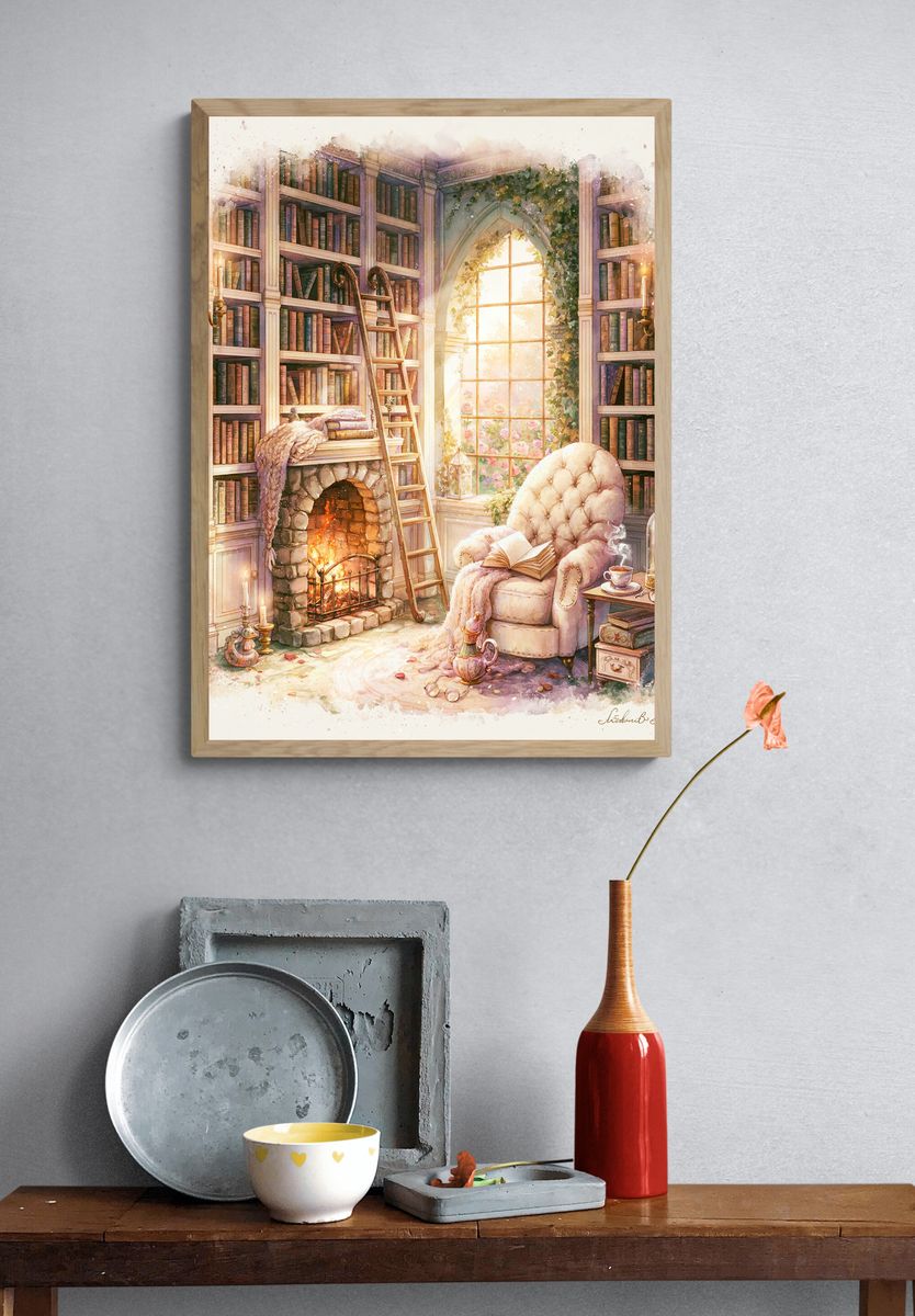 Cozy Library Reading Nook Print. — room view 3