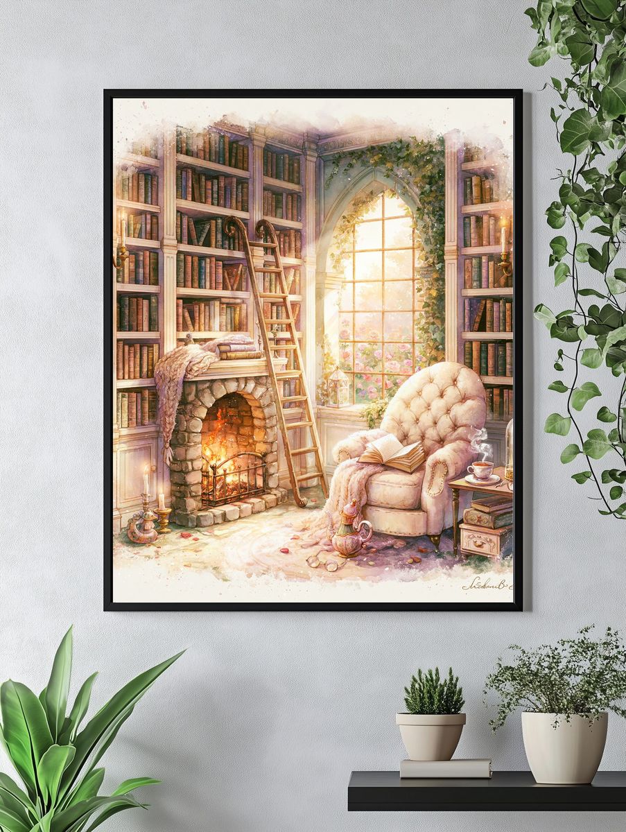 Cozy Library Reading Nook Print. — room view 4