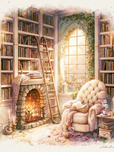 Cozy Library Reading Nook Print.