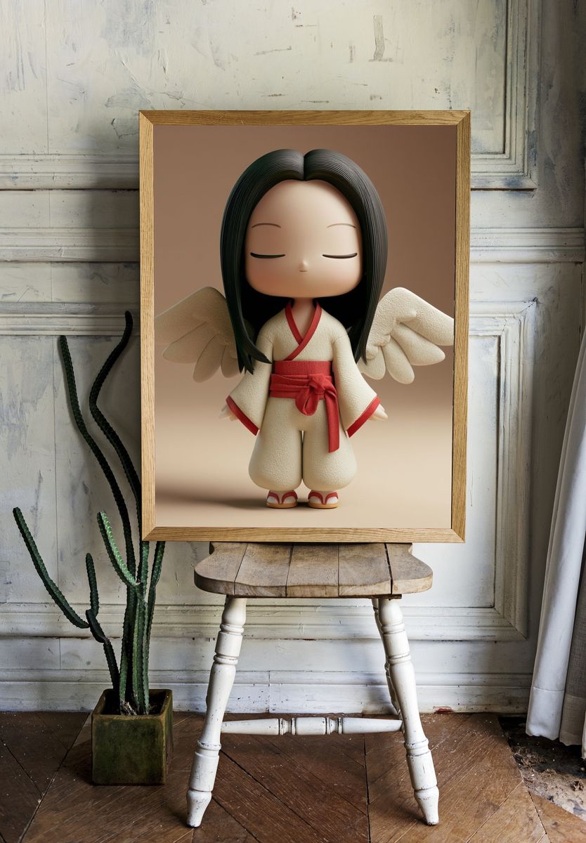 Serene Angel Figurine Illustration Poster. room preview