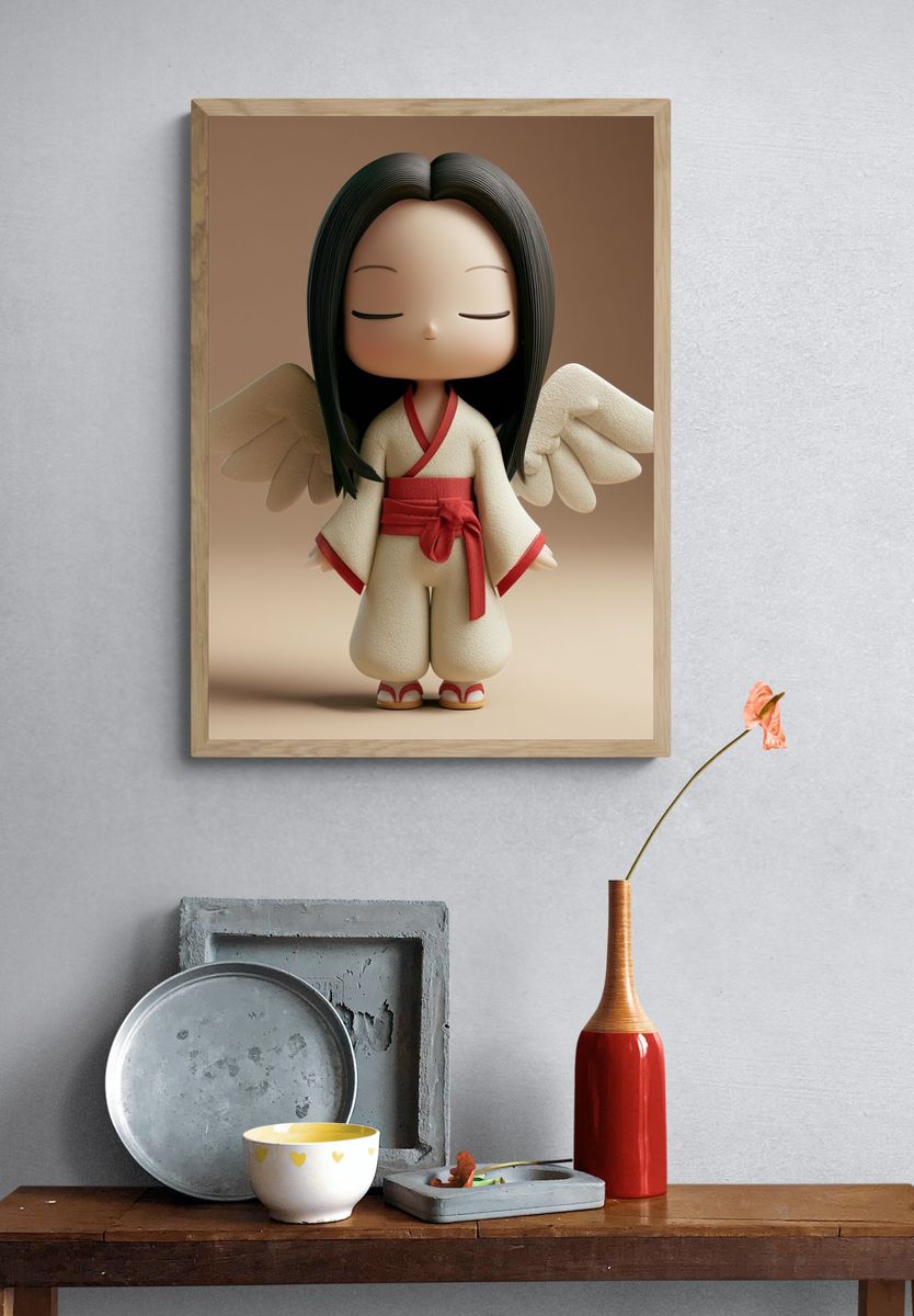 Serene Angel Figurine Illustration Poster. — room view 3
