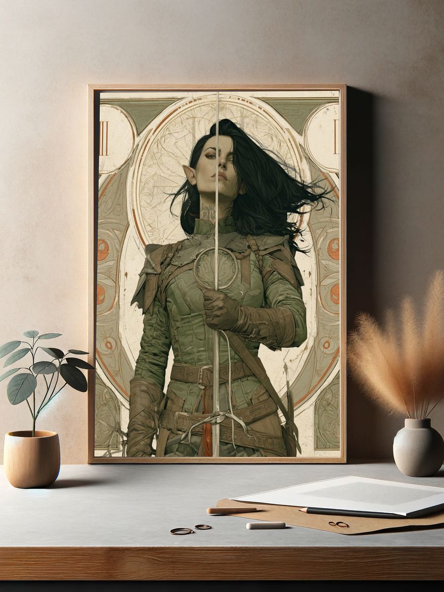 Elven Warrior Portrait Print. — room view 2