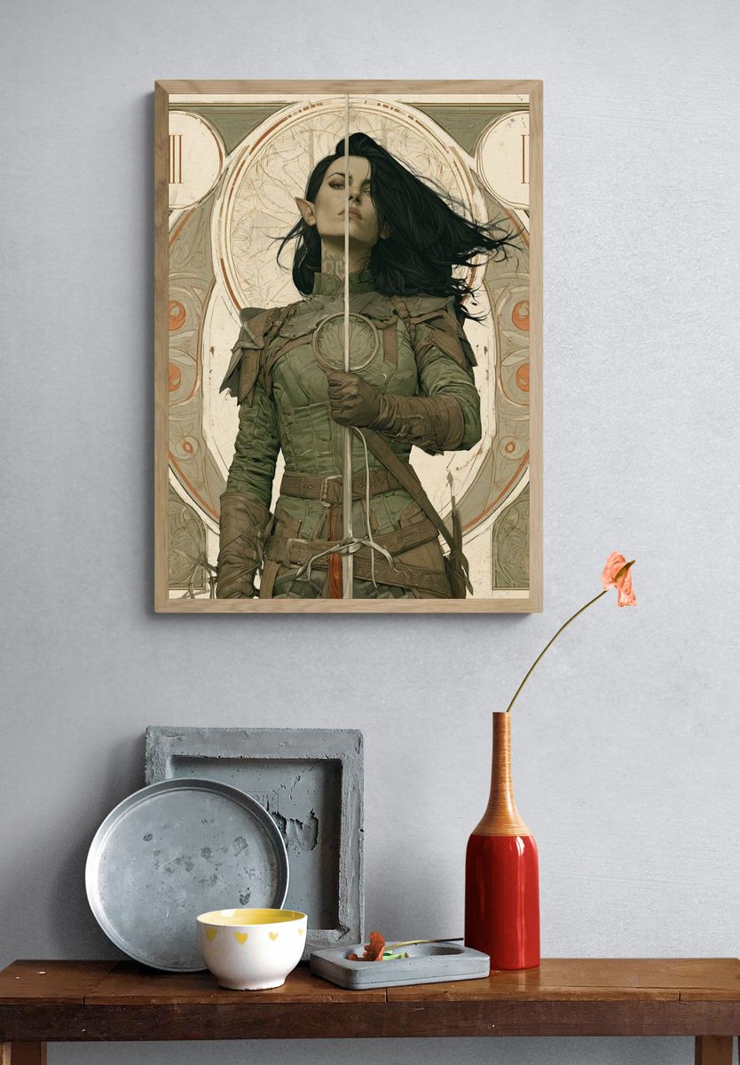 Elven Warrior Portrait Print. — room view 3