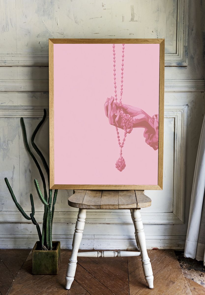 Pink Hand with Beads Illustration Print. — room view 1