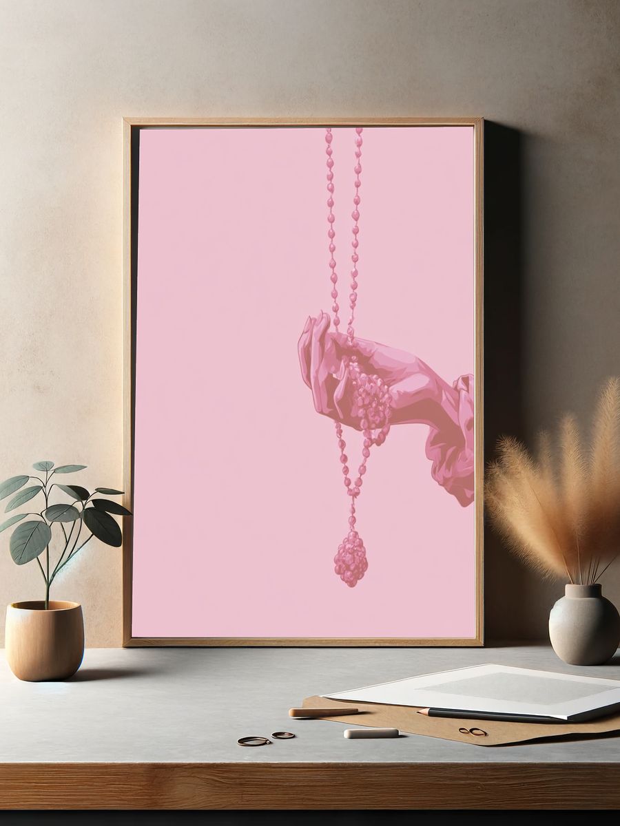 Pink Hand with Beads Illustration Print. — room view 2