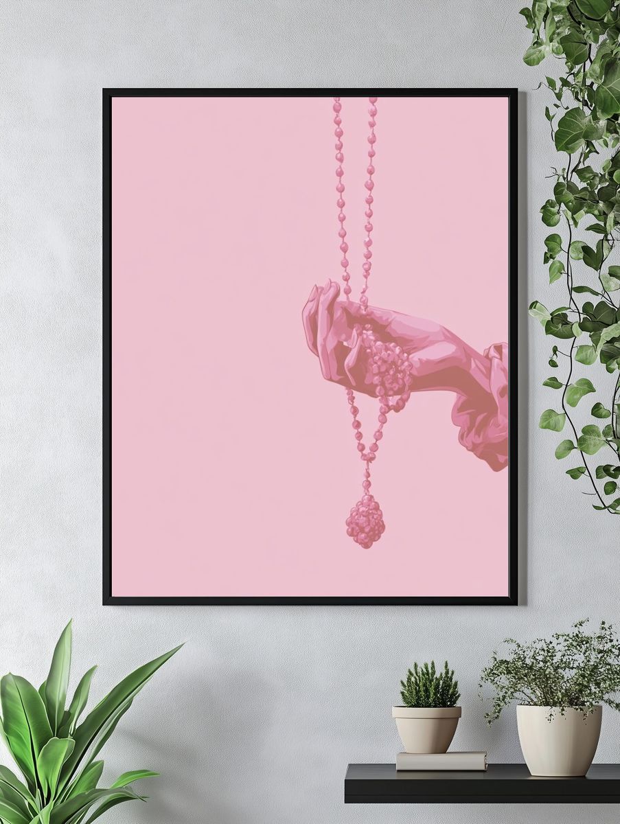Pink Hand with Beads Illustration Print. — room view 4