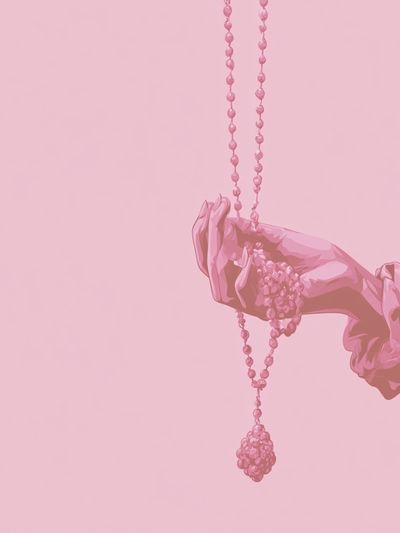 Pink Hand with Beads Illustration Print. poster
