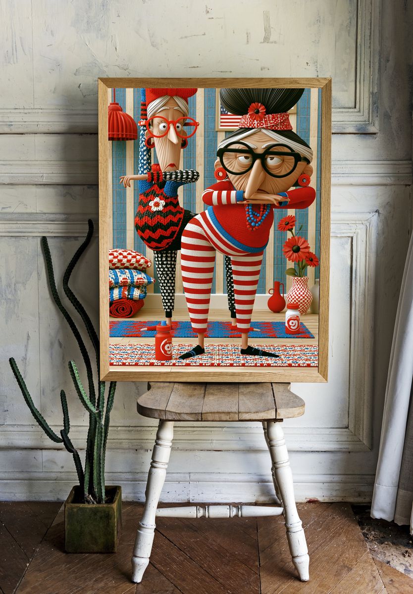 Quirky Knit Characters Illustration Poster. room preview