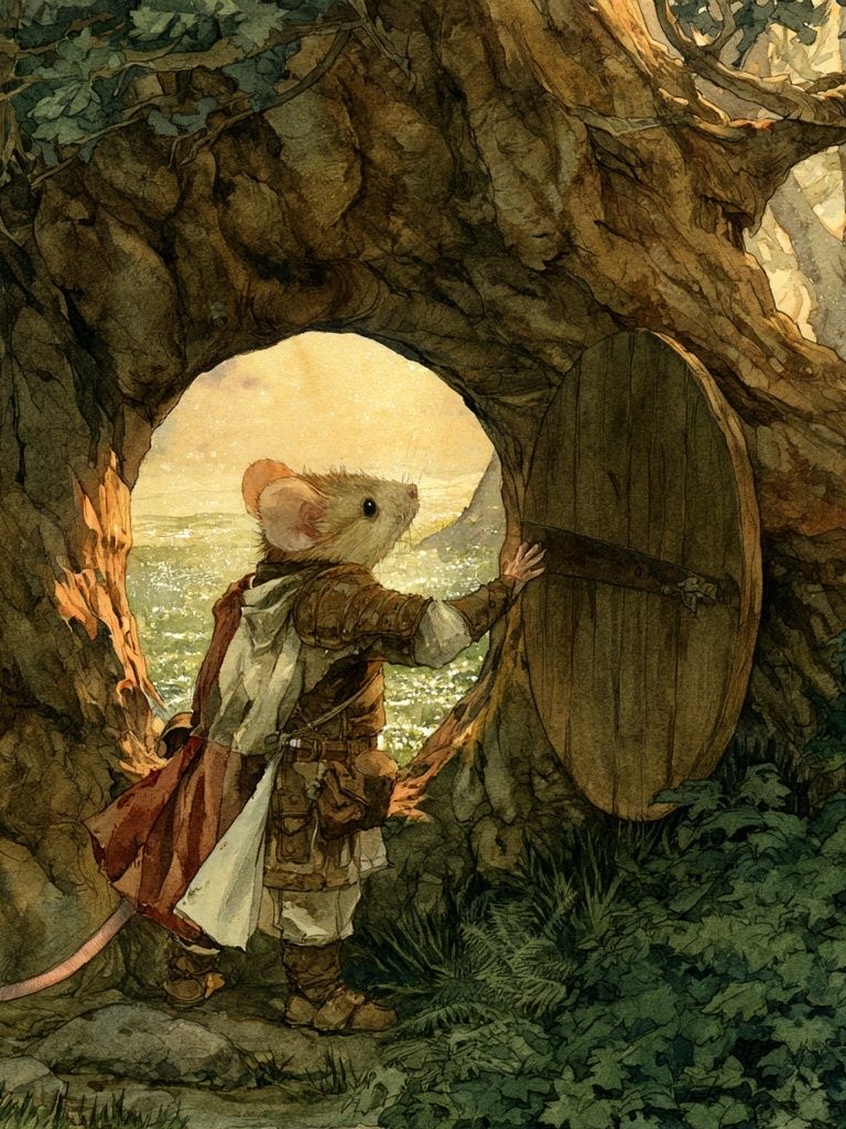 Mouse at the Tree Door Illustration Poster. poster detail