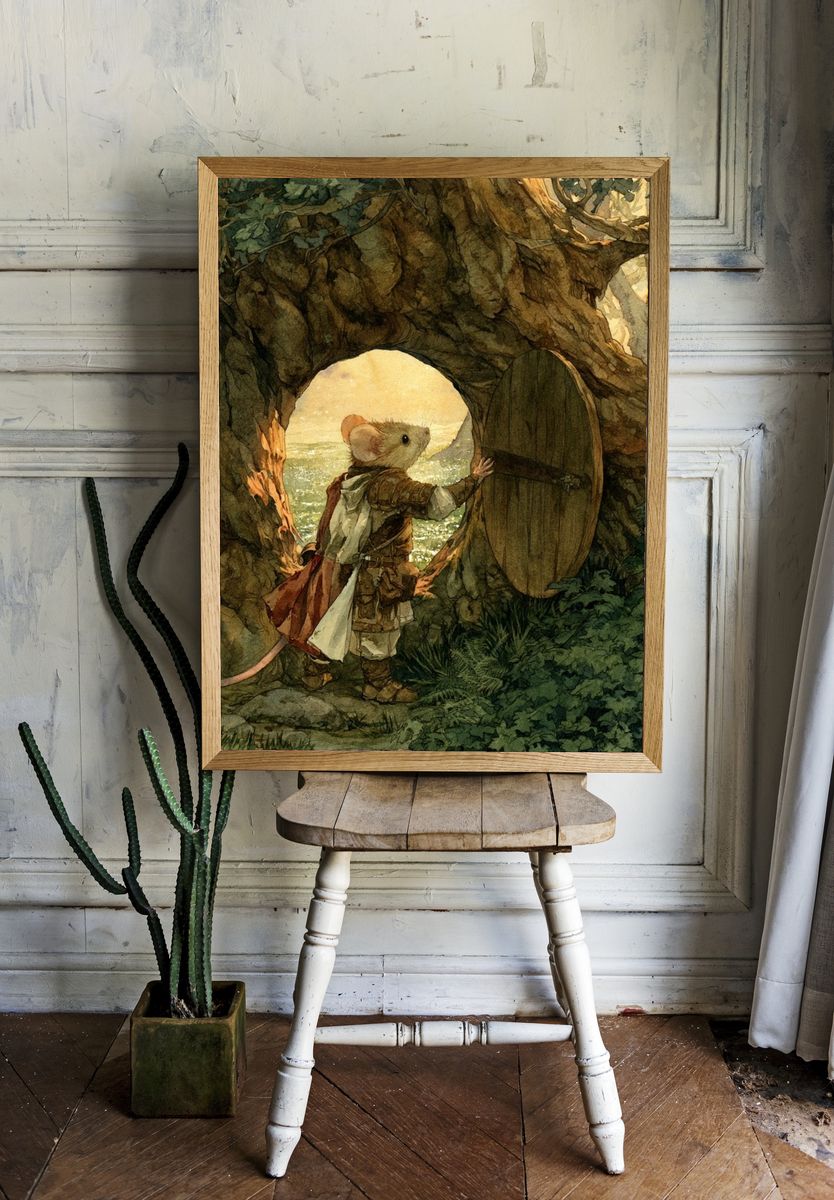 Mouse at the Tree Door Illustration Poster. room preview