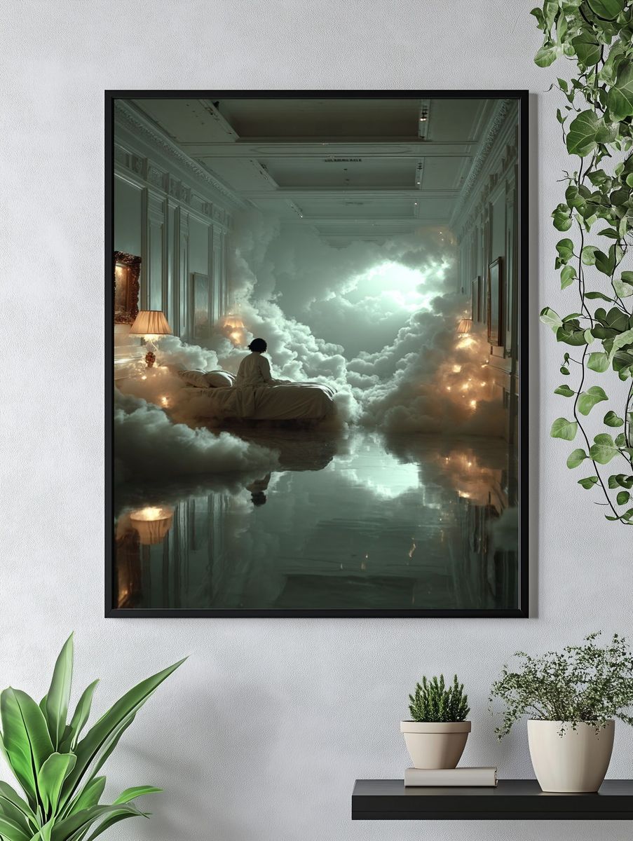 Dreamy Cloud Bedroom Surrealism Print. — room view 4