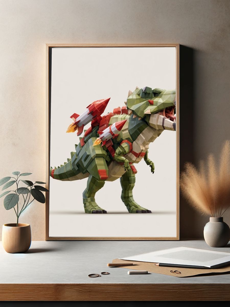 Rocket T-Rex Illustration Poster. — room view 2