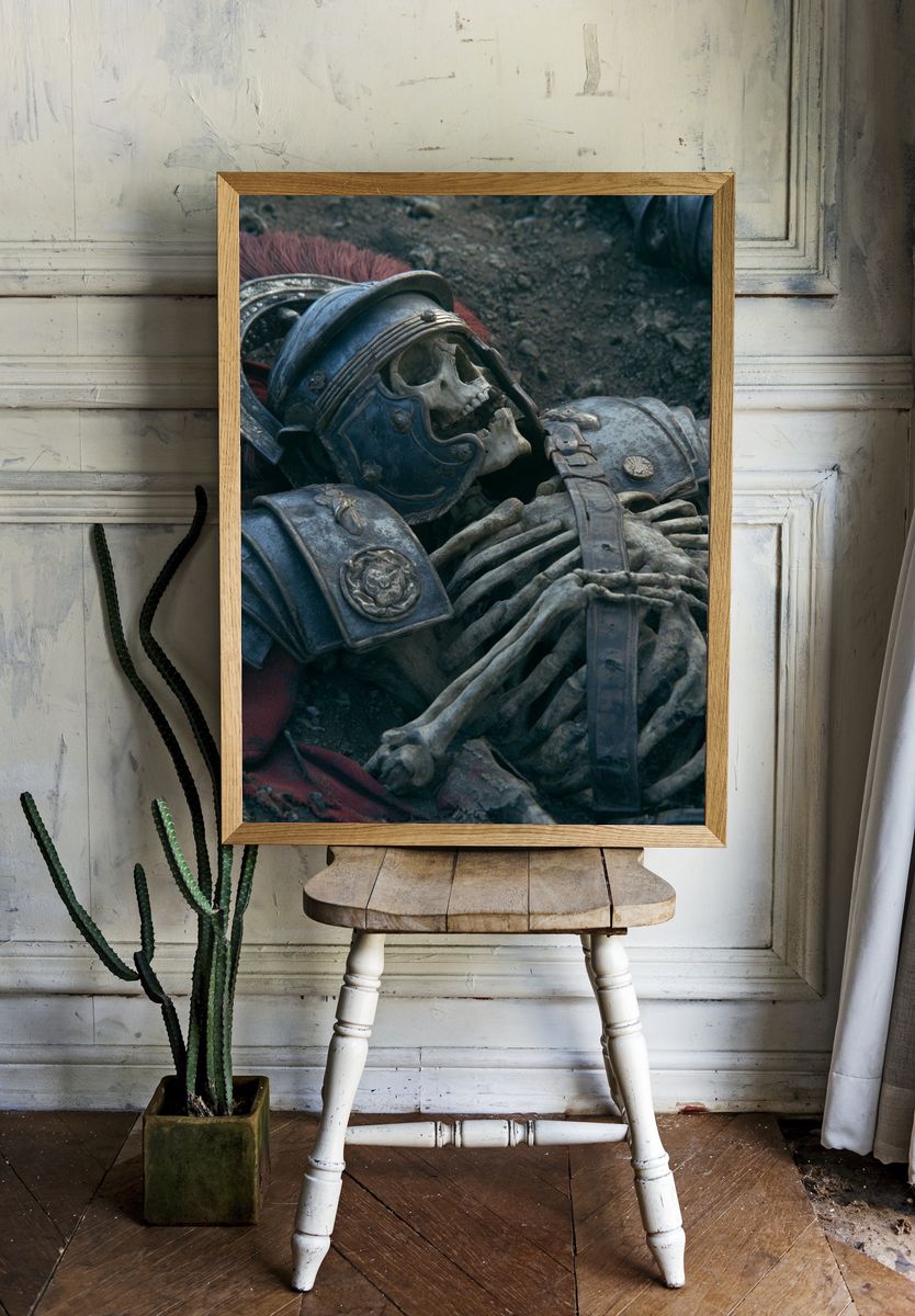 Fallen Roman Skeleton Fantasy Print. room preview