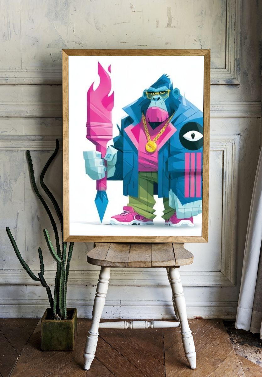 Neon Gorilla Digital Art Poster. room preview