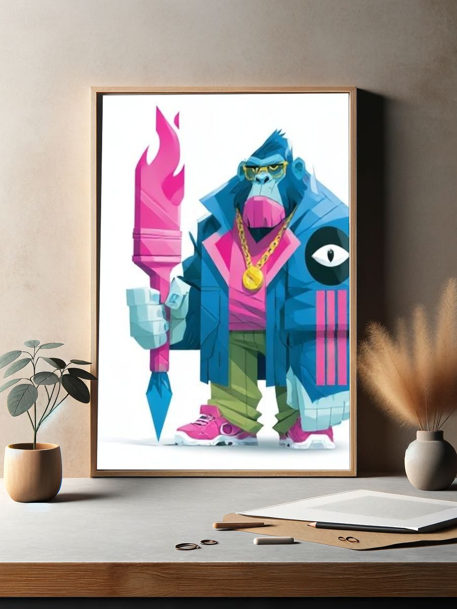Neon Gorilla Digital Art Poster. — room view 2