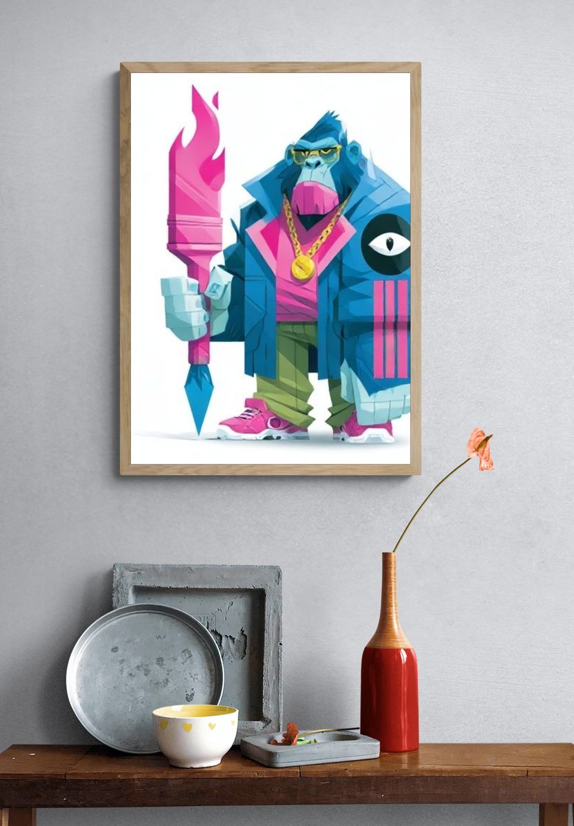 Neon Gorilla Digital Art Poster. — room view 3