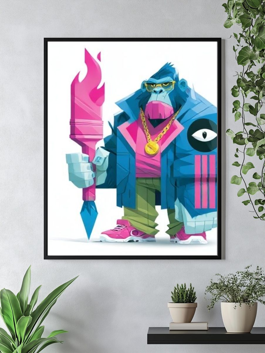 Neon Gorilla Digital Art Poster. — room view 4