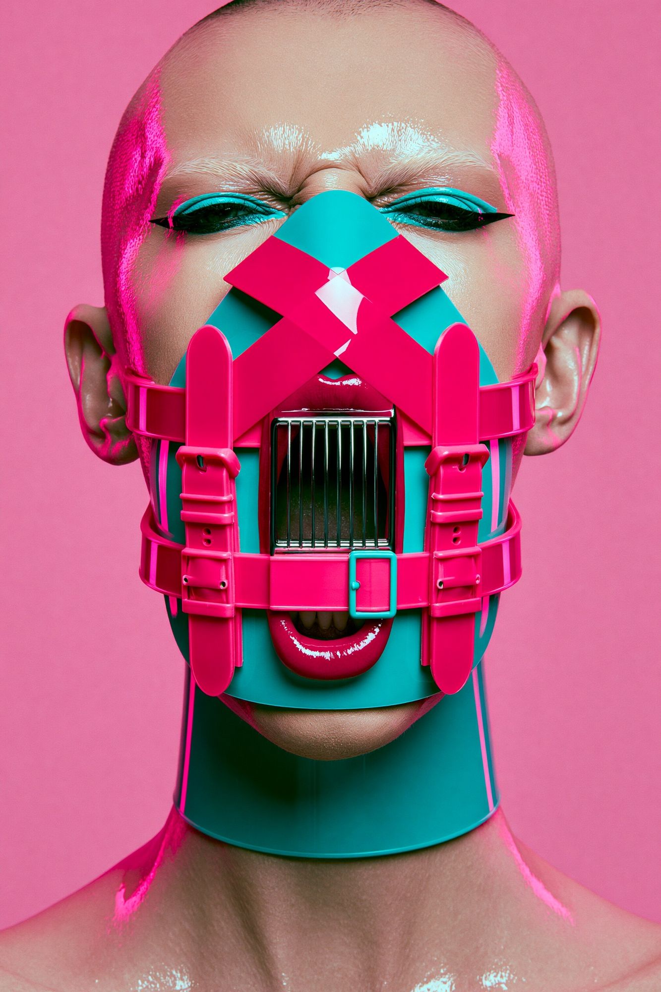 Neon Cyberpunk Mask Portrait Poster. poster — illustration art