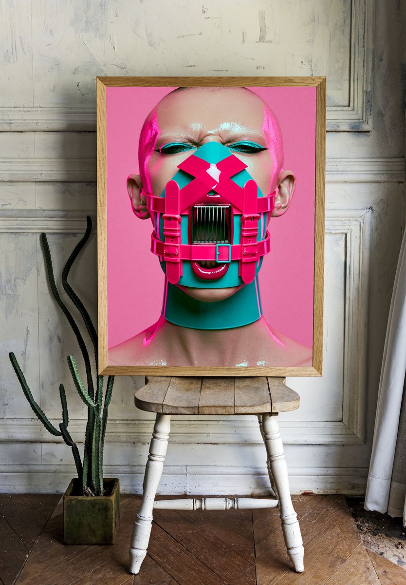 Neon Cyberpunk Mask Portrait Poster. — room view 1
