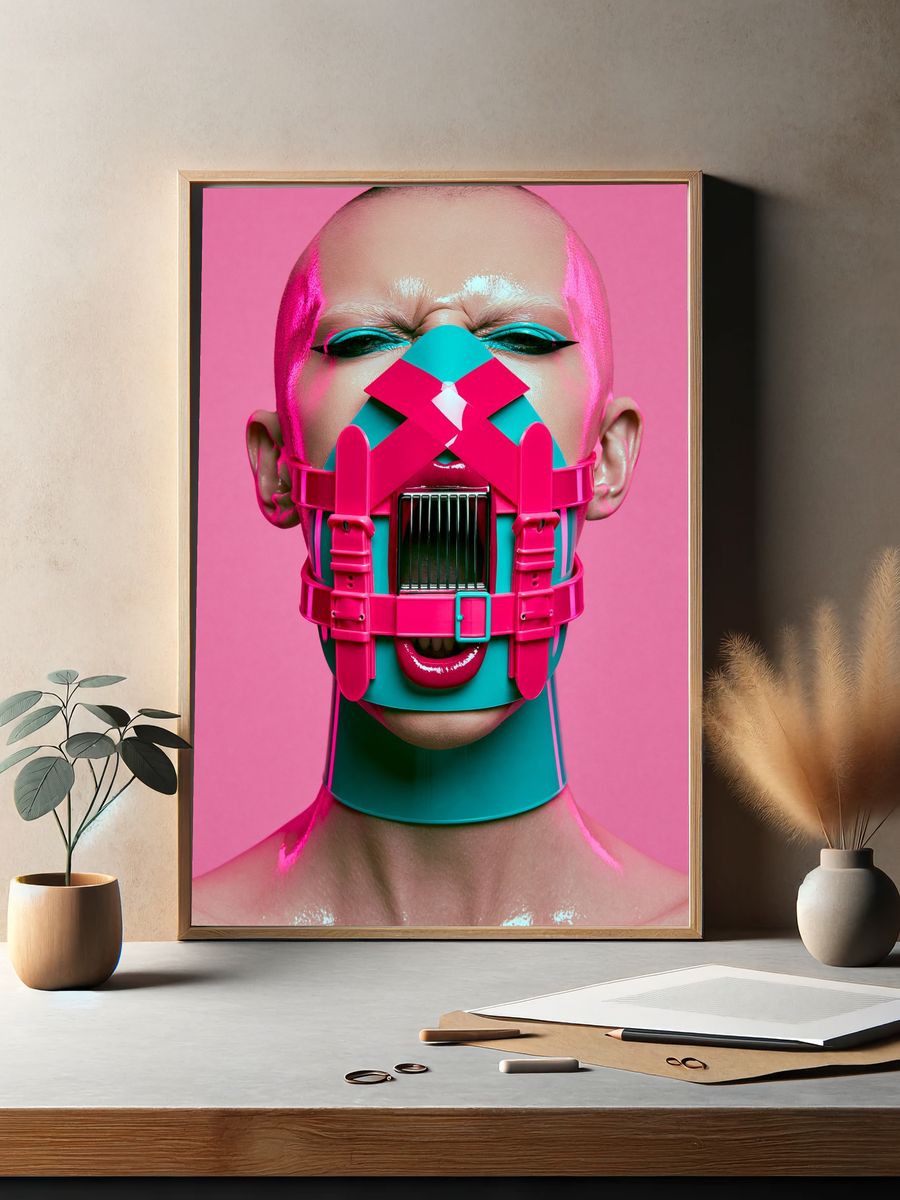 Neon Cyberpunk Mask Portrait Poster. — room view 2