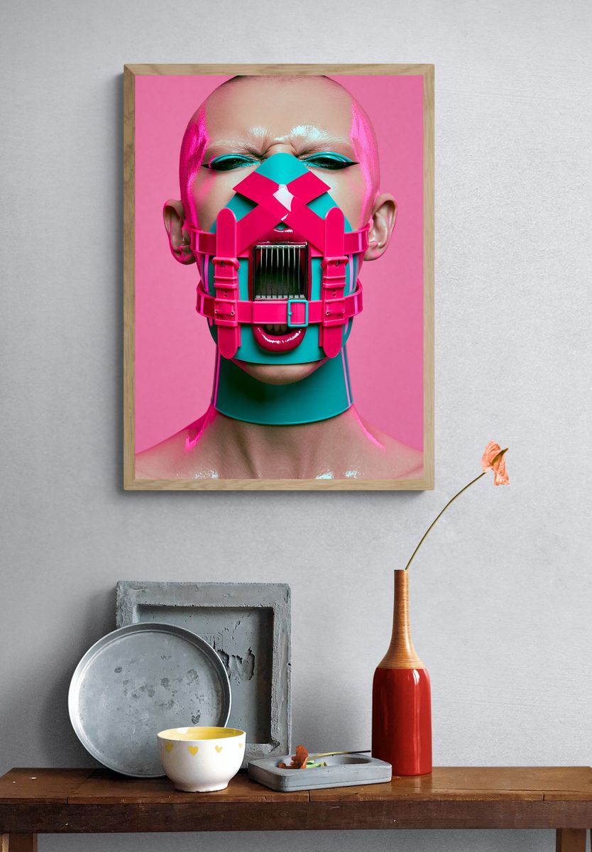 Neon Cyberpunk Mask Portrait Poster. — room view 3
