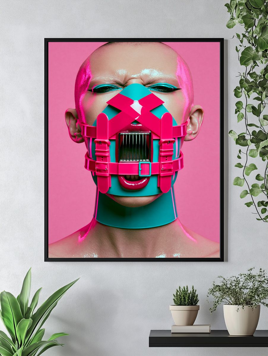 Neon Cyberpunk Mask Portrait Poster. — room view 4